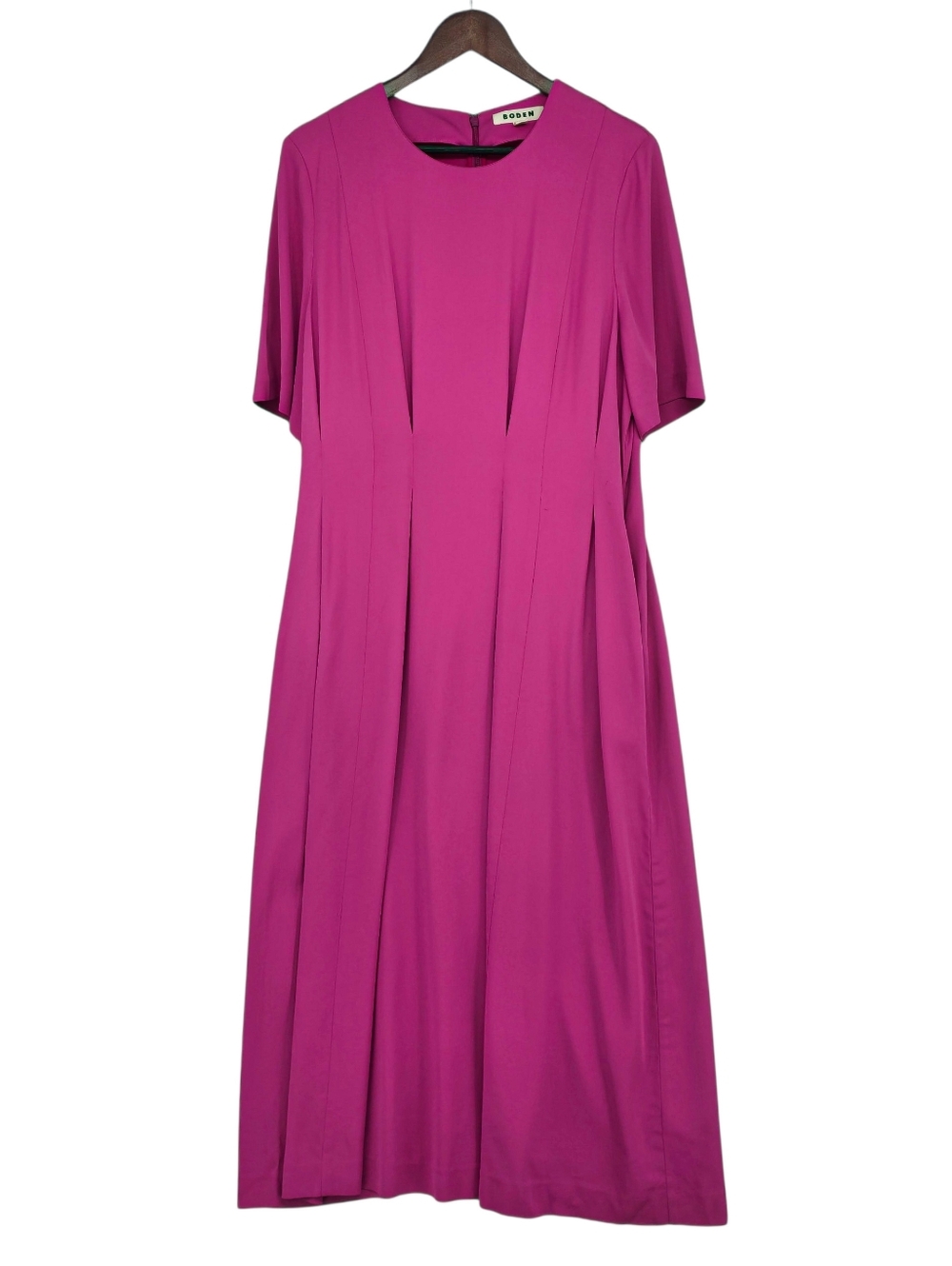Boden Fuchsia Pleated Midi Dress Fit & Flare Short Sleeve Tailored Size 14 - Picture 3 of 16